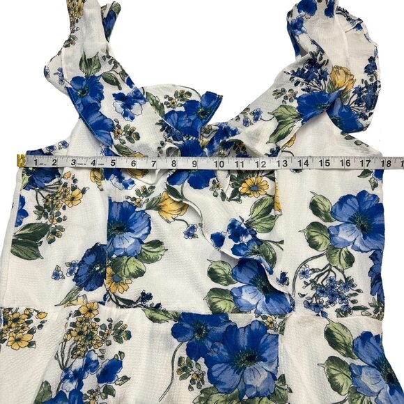 By‎ & By Dress Womens XXL White Blue Floral Chiffon Ruffle Asymmetrical Midi - Picture 6 of 9